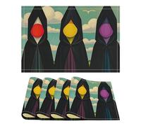 4PCS Linen Table Placemats 12x18 Inch, Rectangle Heat Resistant & Non-Slip Table Mats, Terrible Witches Place Mats for Kitchen, Office, Party Decor