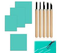 4PCS Lino Sheets, Lino Printing Kit Soft PVC Lino Block DIY Engraving Plate with 5 Engraving Knives for Engraving Stamp Crafts Printing Projects