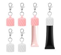 4pcs Lip Balm Cap Keychain, White & Pink Lip Gloss Chapstick Lipstick Holder Keychain Portable Lipgloss Cap with Keyring for Woman Ladies (Twill Surface)