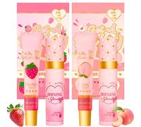 4PCS Lip Conditioner & Lip Oil Set for Dry and Chapped Lips,Moisturizing Lip Care Duo Gifts,Hydrating Lip Gloss Balm with Nourishing Oil,Natural Lip Repair,Strawberry+Peach