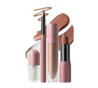4pcs Lip Set Bundle With Lip Liner Matte Liquid Lipstick Gloss, 8 Color Options Multi-function Lip Kit, Long-Lasting Waterproof Complete Lip Makeup Kit For Women(E)