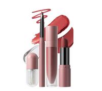 4pcs Lip Set Bundle With Lip Liner Matte Liquid Lipstick Gloss, 8 Color Options Multi-function Lip Kit, Long-Lasting Waterproof Complete Lip Makeup Kit For Women(F)