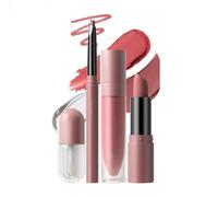 4pcs Lip Set Bundle With Lip Liner Matte Liquid Lipstick Gloss, 8 Color Options Multi-function Lip Kit, Long-Lasting Waterproof Complete Lip Makeup Kit For Women(C)