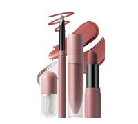4pcs Lip Set Bundle With Lip Liner Matte Liquid Lipstick Gloss, 8 Color Options Multi-function Lip Kit, Long-Lasting Waterproof Complete Lip Makeup Kit For Women(D)