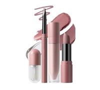 4pcs Lip Set Bundle With Lip Liner Matte Liquid Lipstick Gloss, 8 Color Options Multi-function Lip Kit, Long-Lasting Waterproof Complete Lip Makeup Kit For Women(A)