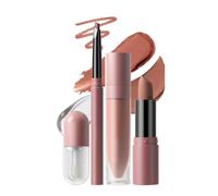 4pcs Lip Set Bundle With Lip Liner Matte Liquid Lipstick Gloss, 8 Color Options Multi-function Lip Kit, Long-Lasting Waterproof Complete Lip Makeup Kit For Women(B)