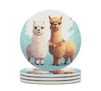 4PCS Llama Alpaca Coasters Non-Slip Round Drink Coasters with Ceramic Stone and Cork Base, Heat Resistant Absorbent 33.00Stone Coaster Set for Kinds of Mugs and Cups, 4 Inch