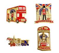 4PCS London Fridge Magnets Set - 3D Metal British Souvenirs, Double-Decker Bus, Tower Bridge, Union Jack, London Icons Decorative Kitchen Magnets, England Souvenirs Gifts for Friends & Family