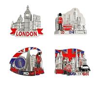 4PCS London Fridge Magnets Set - 3D Metal British Souvenirs, Double-Decker Bus, Tower Bridge, Union Jack, London Icons Decorative Kitchen Magnets, England Souvenirs Gifts for Friends & Family - Silver