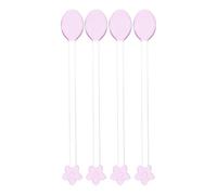 4pcs Long Glass Tea Spoons, Pink Leaf Shape Coffee Stirring for Drinks | Reusable Crystal- Design, Deformation Resistant, Suitable for Mason Jars, Salt, Cafés, Entertaining and Desserts