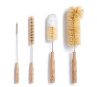 4Pcs Long handle Bottle Cleaning Brush Set by HELLO NATURE, Sustainable & Biodegradable Natural fibre Bamboo handle brushes Zero-waste & Plastic Free