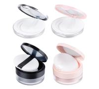 4Pcs Loose Powder Containers with 8 Puffs, BOJVESH 20g/5g Refillable Plastic Empty Powder Case Compact Container, Portable DIY Makeup Powder Case with Mirror Net Sifter Spoon for Daily Use, Travel