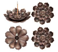 4PCS Lotus Incense Holder - Brass Incense Burner - Multi Hole Incense Stick Holders for Stick, Cone, Coil - Detachable Ash Catcher for Meditation, Yoga Room, Home, Office & Tea House