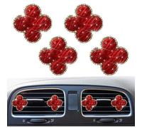 4Pcs Lucky Flower Four Leaf Clover Air Vent Clip Cute Car Air Freshener Car Interior Decor Charm Colorful Interior Accessories for Girls Women (Red)