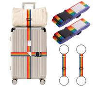 4Pcs Luggage Straps for Suitcases, Personalised Rainbow Cross Luggage Straps & Elastic Bungee Straps for Bags, Luggage Connector Straps for Suitcase Identifier, Suitable for School Year Moving Travel