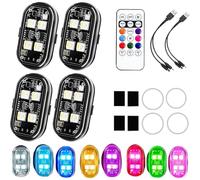 4PCS LumexFlux - Wireless RGB LED Lights with Remote Control, Wireless LED Strobe Light,Waterproof USB Charing 8 Colors Mini LEDs Light,High Brightness Anti-Collision Warning LEDs Lights for Car,Drone