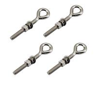 4Pcs M10 Stainless Steel Eye Bolt with Nut and Washers Long Shank Threaded Rod Ringbolt Closed Ring Eyelet Bolt