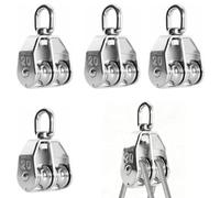4PCS M20 Double Pulley Block 304 Stainless Steel Single Wheel Wire Towing Wheel 360 Degrees Swivel Pulley Hook Pulley Roller Smooth Lifting & Towing Solution for Garage, Garden, Boat, Home Use