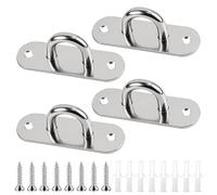 4Pcs M5 Pad Eye Plate Hooks, Stainless Steel Pad Eyes Plate U Brackets, Heavy Duty Wall Mount Ceiling Hook, Marine Hardware Hooks with Screws, Metal Oblong Eye Plate Pads for Rope Loop Hanging Hooks