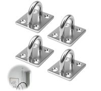 4PCS M6 Heavy Duty Pad Eye Plate 304 Stainless Steel Oblong Pad Eye Plate Staple Ring Hook Loop U-Shaped Sail Shade Marine Hardware Wall Ceiling Hooks Hanger for Marine Washing Line Suspension Silver