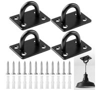 4PCS M6 Heavy Duty Pad Eye Plate 304 Stainless Steel Oblong Pad Eye Plate Staple Ring Hook Loop U-Shaped Sail Shade Marine Hardware Wall Ceiling Hooks Hanger for Marine Washing Line Suspension Black