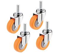 4pcs M8/M10 Threaded Stem Caster Wheels 330lb Load Capacity 360° Swivel Rubber & Steel No Brakes Heavy Duty Industrial Casters for Furniture & Equipment