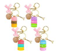 4Pcs Macaron Cake Paris Keychain Souvenirs from France, Adorable Eiffel Tower Lanyard Keyring, Cute Alloy Bowknot Colorful Macaroon Car Charm Accessory for Bag Pendant Wallet Backpack Decoration,