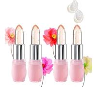 4PCS Magic Temperature Change Flower Jelly Lipstick Set - Real Dried Flowealm, Long Lasting Moisturizing Colour Changing Lipstick Makeup Kit, Korean Beauty Gift Set (4 Colors)
