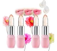 4PCS Magic Temperature Change Flower Jelly Lipstick Set - Real Dried Flower Lip Balm, Long Lasting Moisturizing Colour Changing Lipstick Makeup Kit, Korean Beauty Gift Set (4 Colors)