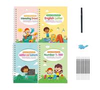 4Pcs Magical Handwriting Practice Book Set Letter Number Art Drawing Mathematical Operations Workbook for Preschooler Kids Calligraphy Copybook