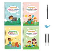 4Pcs Magical Handwriting Practice Workbook Set for Kids Preschooler Includes Gel Pen Silicone Pen Grip and Refills Kids Handwriting Copybook