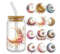 4pcs Magical Moon UV DTF Cup Wraps Transfer Waterproof Sticker for Glass Cups Furniture Craft DIY Crafts,Rub on Transfer Stickers for DIY Water Bottle Laptop Decal Wood Car