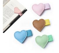 4Pcs Magnetic Book Marks Heart-Shaped Magnetic Bookmarks for Book Lovers, Leather Bookmark with Pen Holder, Gift for Women, Book Markers for Reading,4 Colors