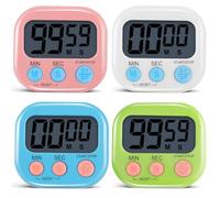4PCS Magnetic Digital Kitchen Timers, Loud Alarm, LCD Display, Countdown Timer Clock for Cooking, Study, Baking, Exercise, Colorful