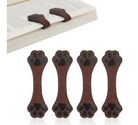 4pcs Magnetic Leather Bookmarks, Dog Paw Shaped Magnet Bookmark Clips Vintage Magnetic Book Mark Gift for Reading Book Lovers Women Men Students Teachers (Brown)