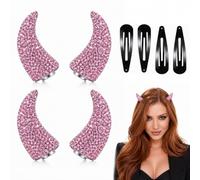 4Pcs Magnetic Rhinestone Devil Horns Hair Accessories for Halloween Cosplay | Adds Eye Catching Sparkle to Party Looks While Compact Wearable Design Makes Themed Styling Quick and Easy*Pink