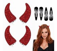 4Pcs Magnetic Rhinestone Devil Horns Hair Accessories for Halloween Cosplay | Adds Eye Catching Sparkle to Party Looks While Compact Wearable Design Makes Themed Styling Quick and Easy*Red
