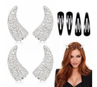 4Pcs Magnetic Rhinestone Devil Horns Hair Accessories for Halloween Cosplay | Adds Eye Catching Sparkle to Party Looks While Compact Wearable Design Makes Themed Styling Quick and Easy*White