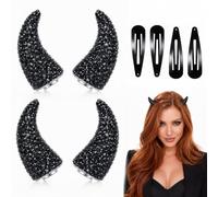 4Pcs Magnetic Rhinestone Devil Horns Hair Accessories for Halloween Cosplay | Adds Eye Catching Sparkle to Party Looks While Compact Wearable Design Makes Themed Styling Quick and Easy*Black