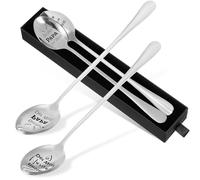 4pcs Mama Dad Stainless Steel Coffee Spoon Set, Engraved Silver Pair