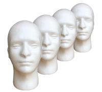 4Pcs Mannequin Head, Male Hair Mannequin Head, White Foam Head Model, Mannequin Wig Display Stand Holder for Home, Salon, Shop
