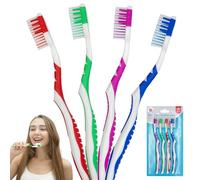 4Pcs Manual Tooth Brushes, Contouring Bristles Total Clean Toothbrushes, Easy Grip Design, Non Toxic Portable Brush for Camping 19cm