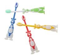 4pcs Manual Toothbrush with Suction Cup Kangaroo Shape Soft Bristles | PP Body, Assorted Colours, for Aged 2 to 6 Years, Home or Early Learning Settings