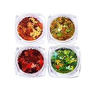 4Pcs Maple Leaf Nail Art Sequins, 4 Colors Maple Leaf Nail Glitters Stickers, Autumn Nails Sequins for Thanksgiving Fall Nails Designs