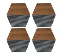 4Pcs Marble Acacia Coaster Half & Half Brown & Grey Tableware Kitchen Drink Mats