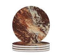 4PCS Marble Mixed Brown Coasters Non-Slip Round Drink Coasters with Ceramic Stone and Cork Base, Heat Resistant Absorbent 33.00Stone Coaster Set for Kinds of Mugs and Cups, 4 Inch