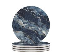 4PCS Marble Navy Blue Mixed Coasters Non-Slip Round Drink Coasters with Ceramic Stone and Cork Base, Heat Resistant Absorbent 33.00Stone Coaster Set for Kinds of Mugs and Cups, 4 Inch