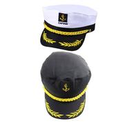 4pcs Marine Captain Hat for Men and Women, Adjustable Cotton Polyester | Embroidered Emblem, Structured Brim, Black and White Set, for Costume Outfits, Boating Trips and Halloween