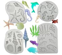 4PCS Marine Theme Fondant Silicone Mold Seaweed Sea Fish Crab Coral Conch Sea Shells Shape DIY Handmade Baking Tools