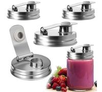 4Pcs Mason jar Can Lid, 304 Stainless Steel, regular mouth pour for mason jar lids, Silicone Plug Nozzle Sealing Lid Dishwasher Safe 2.76 Inch Airtight for Drinking Salad Dressing & Food Storing